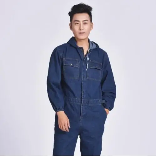 

S-3XL ! 2017 New Men's Denim one piece machine repair work wear wear-resistant jumpsuit tooling 100% cotton bodysuit clothing