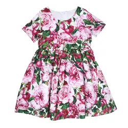 Платье принцессы для девочек Цветочный принт Костюмы детская одежда принцессы в европейском и американском стиле детский короткий рукав