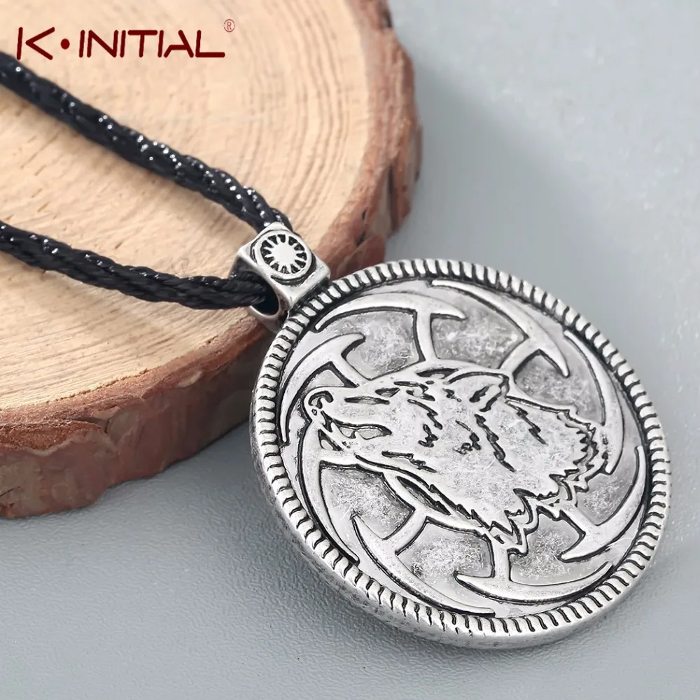 Kinitial Vintage Slavic Wolf Charm Pendant Necklace Howling Wolf Totem