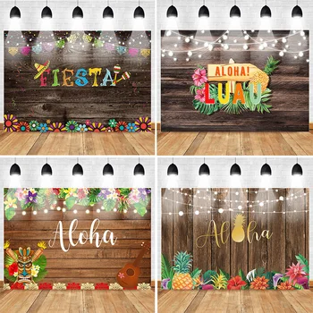 

Mehofoto Fiesta Luau Backdrop Vintage Wood Fiesta Tropical Party Aloha Hula Background Mexican Banner Backdrops Party Props