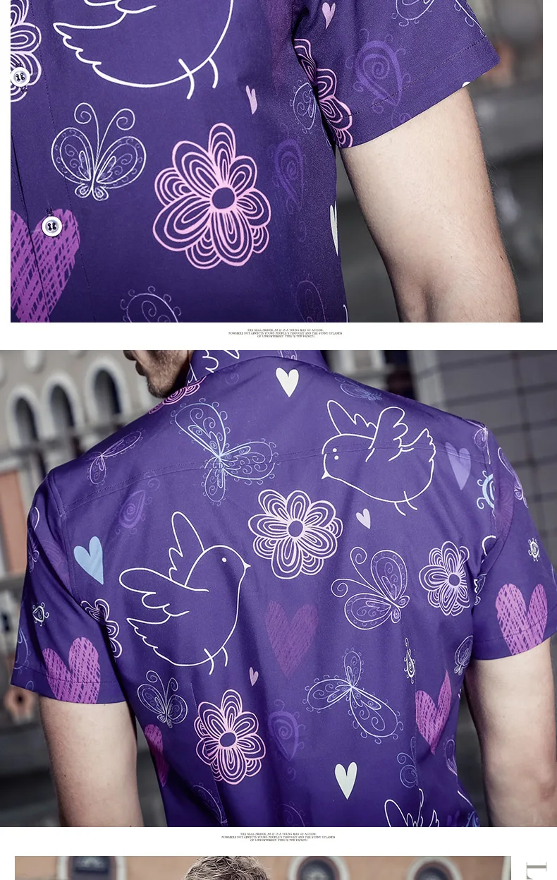 Fanzhuan Новая мода Повседневная мужчин с короткими рукавами Лето Граффити Печатные Фиолетовый 713044 блузка человек