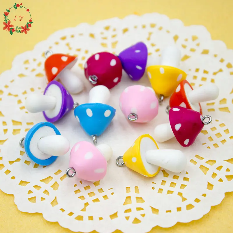 30pcs/lot Polymer Clay Mushroom Craft Handmade with EYE Screw DIY Cartoon Home Decor Ornament 20mm Appliques Charms | Дом и сад