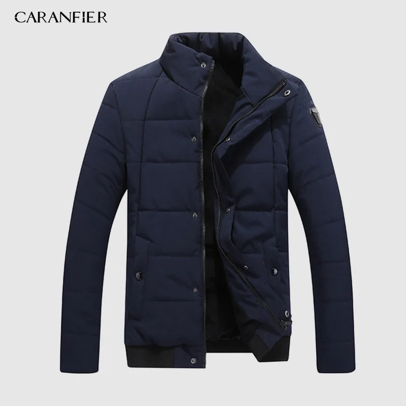 CARANFIER New Autumn Winter Men Warm Jacket Casual Parkas Men's Coat Single Breasted Outerwear Mens Brand Clothing-3XL - Color: 1pcs Blue