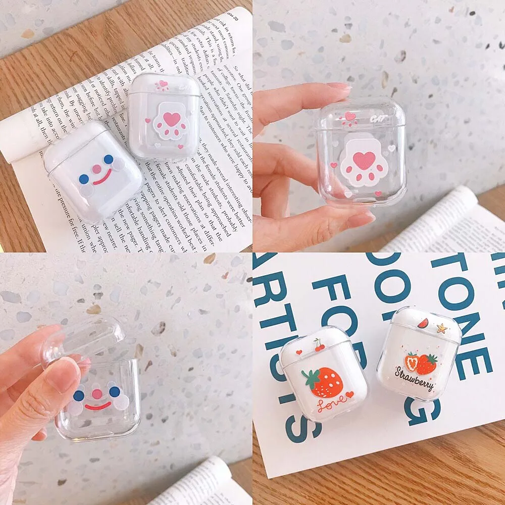 

JINSERTA Hard PC Protective Cap + Cover for AirPods 1/2 Cute Transparent Wireless Earphone Charging Box Cover Bag for AirPods