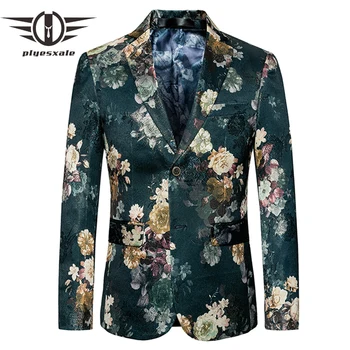 

Plyesxale Men Blazer 2018 Luxury Brand Mens Floral Blazer Vintage Men's Suit Jacket Slim Fit Stage Costumes For Singers Q405