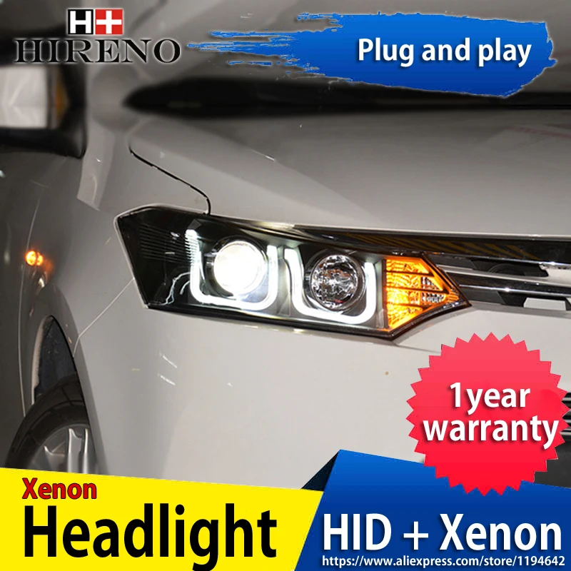 Hireno Headlamp for 2014 2016 Toyota VIOS Car Headlight Assembly LED DRL Angel Lens Double Beam