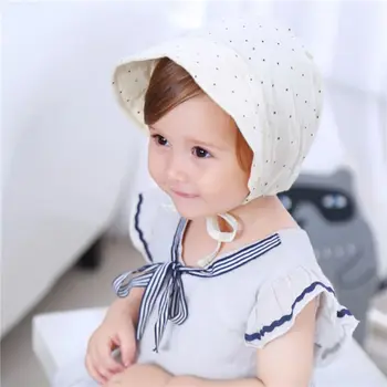 

New Dot Cotton Baby Hat Summer Vintage Infant Bonnet Hat for Girls Adjustable Baby Hat 0-2 Years