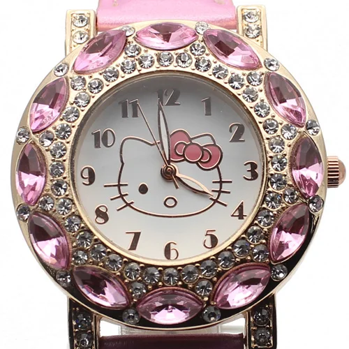 Лидер продаж Прекрасный часы Hello Kitty для девочек женские модные Кристаллы Платье с бантом Кварцевые наручные часы Детские часы подарок для
