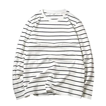 

2018 Fall Fashion New Stripe T Shirt Men Classic Long Sleeve Tee Shirts Casual Cotton Round Neck Male Tops Tees 4XL 5XL