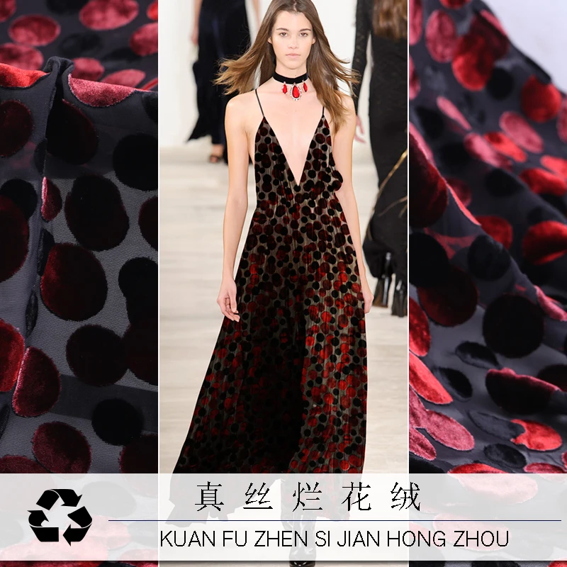 

Spring and summer new big wave dot rotten cashmere silk fabric silk rotten flower silk velvet fabric cheongsam dress cloth