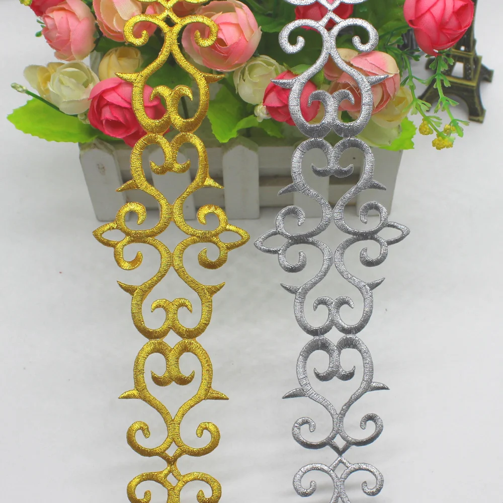 

Cosplay Lace Ribbons Gold Lace Embroidered Appliqued Iron On Europe Vintage Diy Dancewear Trims 6 Yard/Lot Gold and Sliver 6.6cm