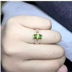 Женщина кольцо природных перидот кольцо натуральный Перидот кольцо стерлингового серебра 925 оптовая продажа изящных ювелирных камней 6*8 мм