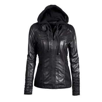 

Wipalo Gothic Faux Leather Jacket Women Hoodies Winter Autumn Motorcycle Jacket Black Outerwear Faux Leather PU Jacket 2019 Coat