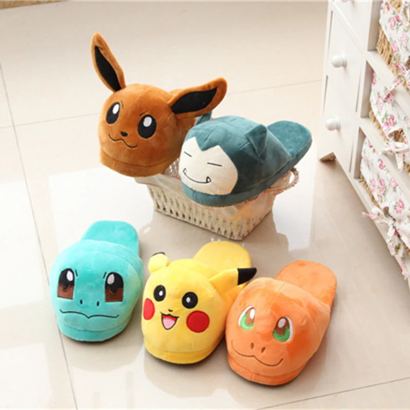 Women Anime Cartoon Pokemon Slippers Lovers Warm Woman Slippers Elf Ball Pikachu Go Plush Shoes Home House Slippers Children