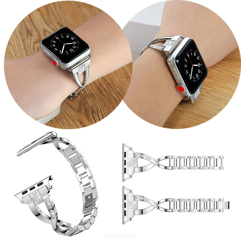 Женский ремешок для часов Apple Watch 38 мм/42 мм/40 мм/44 мм бриллиантовый из нержавеющей