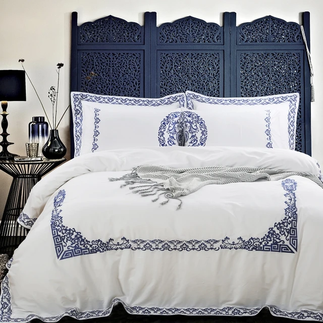 4 6pcs Luxury Egyptian Cotton Bedding Set Blue Red Satin Duvet 4 6pcs Luxury Egyptian Cotton Bedding Set Blue Red Satin Duvet Cover Sets Oriental Vintage