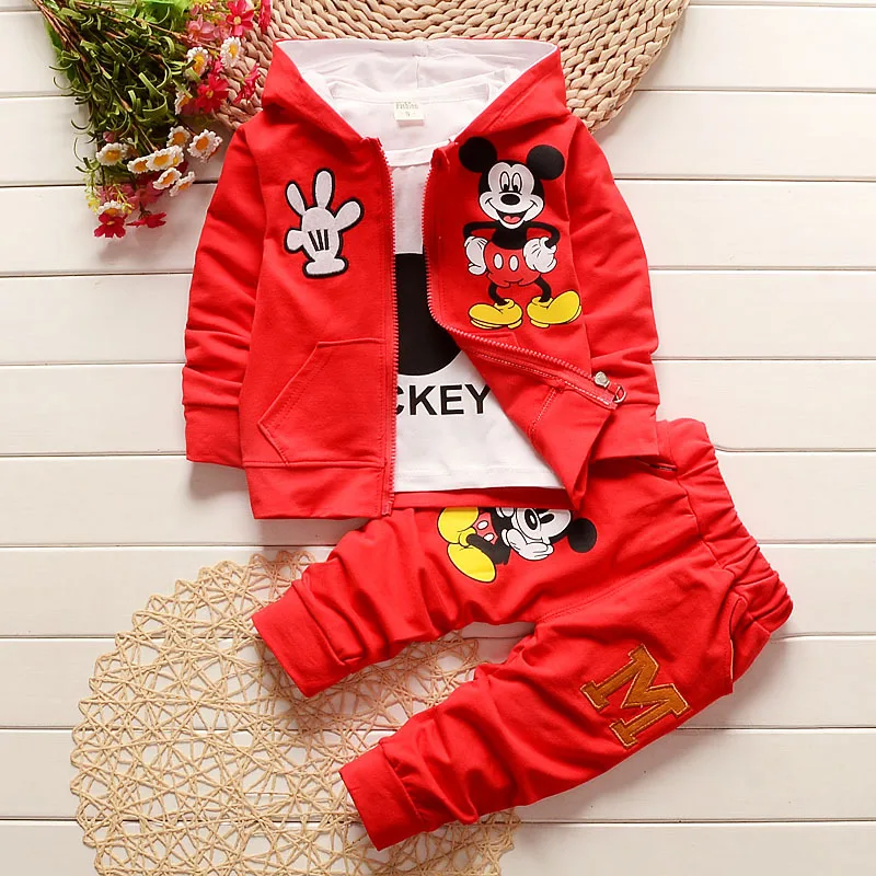 

Children's Spring and Autumn Mickey Cartoon Cotton Long Sleeve Three-piece Top + T-Shirt + Pants Children's Hooded Jacket