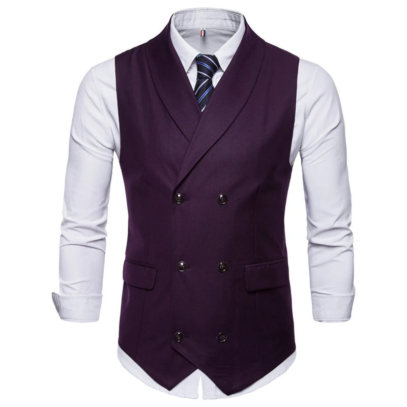 Riinr Brand New Sleeveless Jacket Waistcoat Men Suit Vest Fashion Male British Style Cotton Blends Double Breasted Vintage Vests