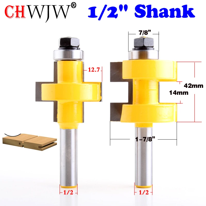 2pc 1/2" Shank high quality Large Tongue & Groove Joint Assembly Router Bit Set 42mm Stock Wood Cutting Tool - Chwjw 2pc 1/2" Shank high quality Large Tongue & Groove Joint Assembly Router Bit Set 42mm Stock Wood Cutting Tool - Chwjw