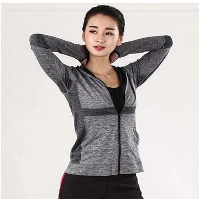 ALBREDA, Женская куртка для йоги, для отдыха на открытом воздухе, для спортзала, фитнеса, бега, впитывающая, быстросохнущая, с длинным рукавом, спортивные свободные топы для йоги - Цвет: Ma gray