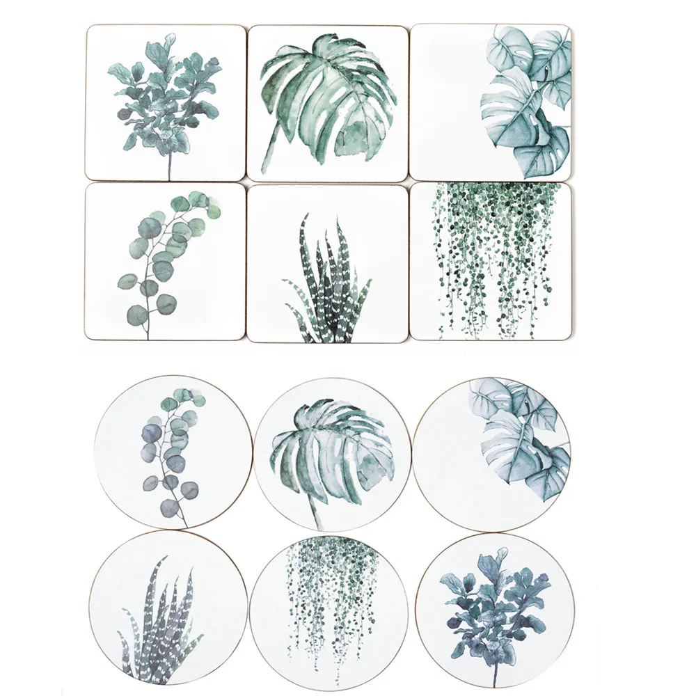 

Plant Printing Wood Coaster Cup Pad Non-slip Heated Mat Coffee Tea drink Coasters Brand Mat hand painted,1pc