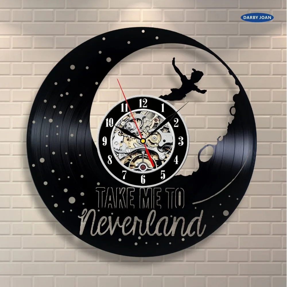 

Free Shipping 1 Piece 3D Modern Wall Art Peter Pan Cut-Out LP Creative Vinyl Clock Wall Clock Shadow Art Home Decoration