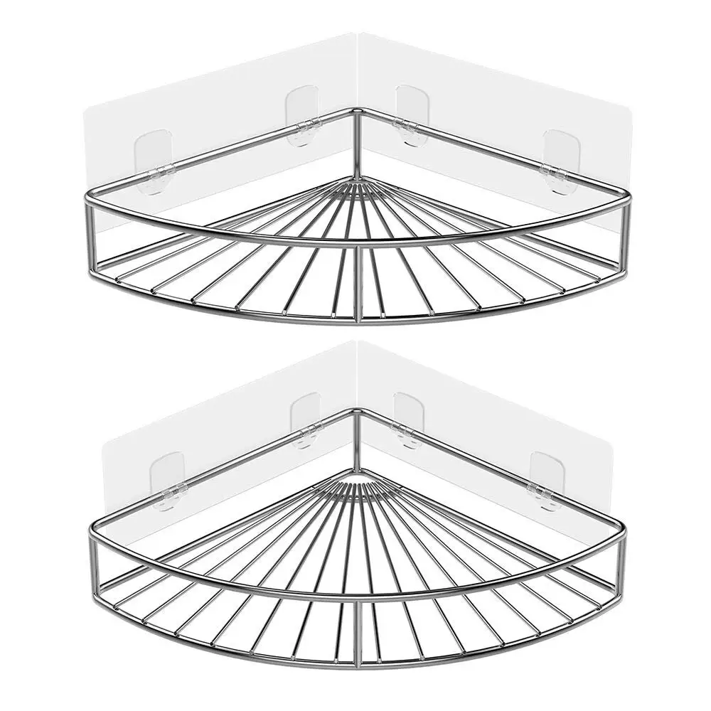 

304 Stainless Steel Kitchen Bathroom Toilet Shelf Wall Mount Shower Adhesive Corner Organizer Shampoo No Drilling Holder Rack