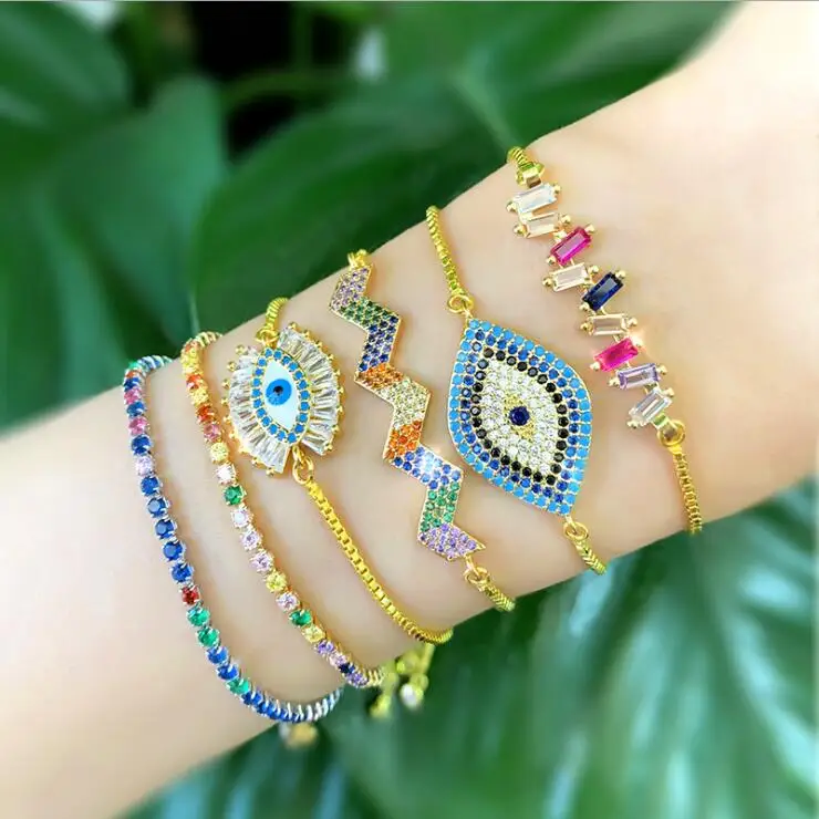 

2019 European and American Fashion New Micro-inlaid Zircon Pull Bracelet Female Student Color Crystal Bracelet Accessories KL06