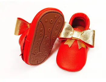 

Winter Genuine Leather Baby Shoes Big gold bow Baby Moccasins Newborn Shoes Soft Fringe Infants Crib Shoes Sneakers First Walker