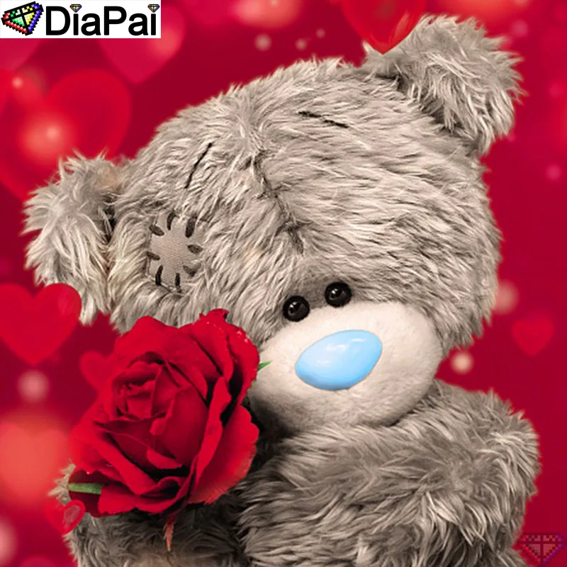 

DiaPai 100% Full Square/Round Drill 5D DIY Diamond Painting "Rose flower bear" Diamond Embroidery Cross Stitch 3D Decor A19413
