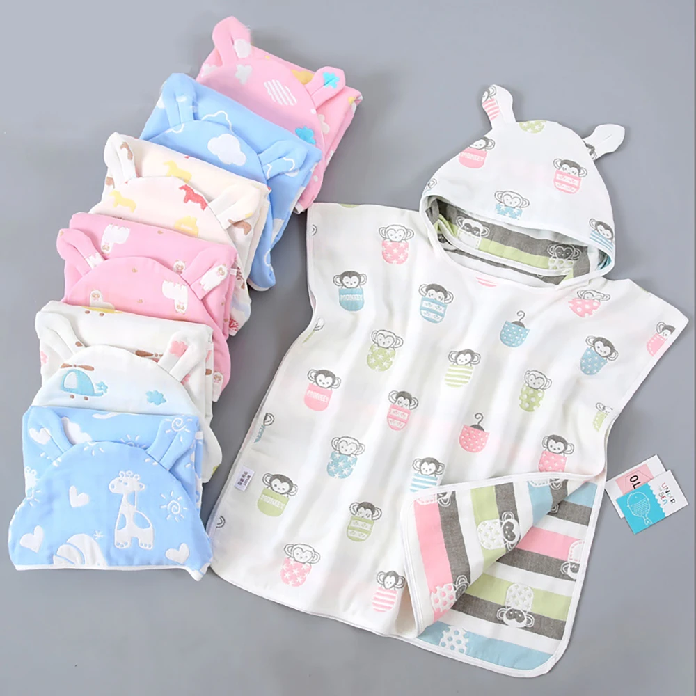 

Baby Pure Cotton Cartoon Bath Towel 6 Layers Gauze Blanket Children Cloak Hooded Bathrobe Newborn Muslin Bathing Hold Wrap Z023