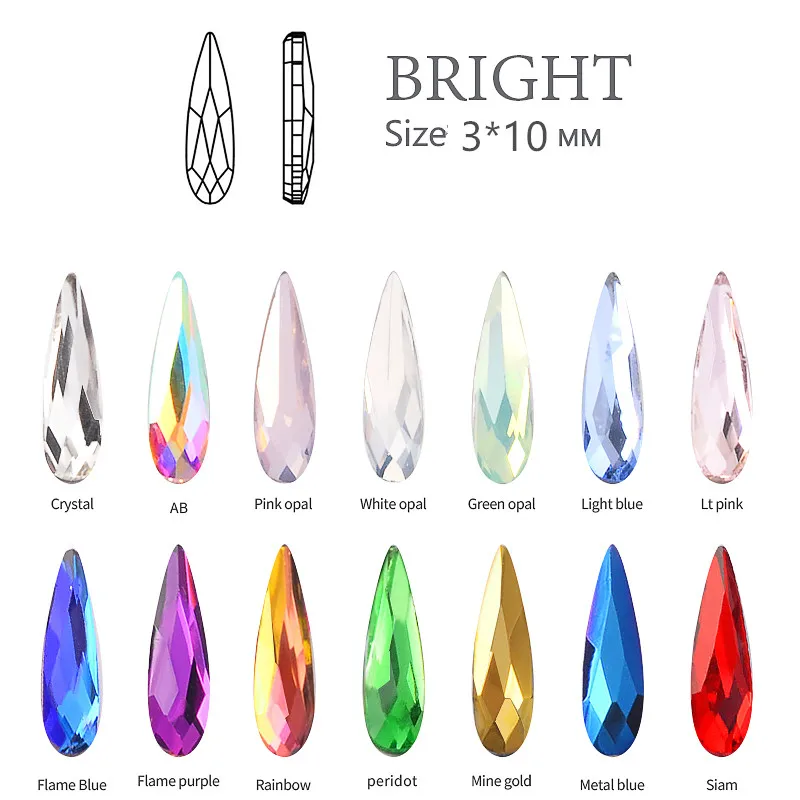 

20 pcs/pack Water Drop Charm Shiny Glass 3D Nail Art Rhinestone Decorations Gold Flatback Jewelry Manicure Design Accessory