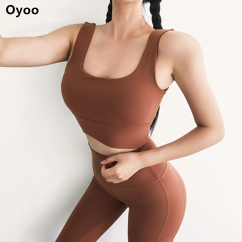 Oyoo, высокое качество, карамельный комплект для йоги, сексуальная одежда для спортзала, ретро синяя спортивная одежда для женщин, леггинсы с высокой талией+ ударопрочный спортивный бюстгальтер
