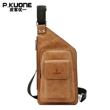 P.KUONE Brand Luxury Design Vintage Cow Leather Chest Pack Bag Men Single Shoulder Bags College Cross body Chest Bag Male