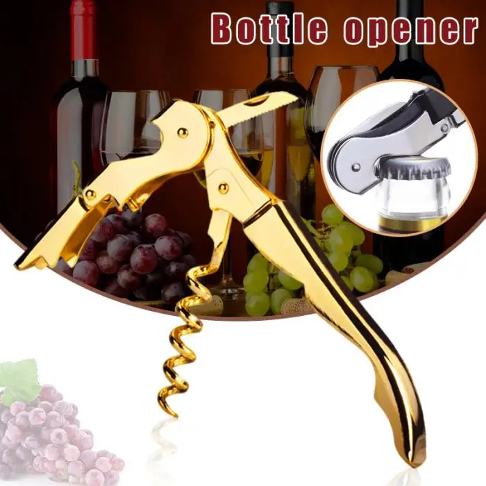 Позолоченный штопор двойной шарнир официанты вина ключ открывалка для бутылок вечерние открывалка для бутылок Лучшая цена