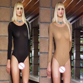 

Sexy See Through Long Sleeve Bodystocking High Cut Body Transparent Pantyhose Tights Erotic Lingerie BodySuits Butt Lifter FX25