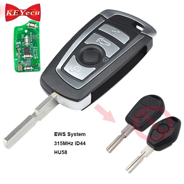 

KEYECU EWS Modified Flip Remote Key 315/433MHZ ID44 for BMW 325 330 318 525 530 540 E38 E39 E46 M5 X3 X5 E65 3 5 7 Series HU58