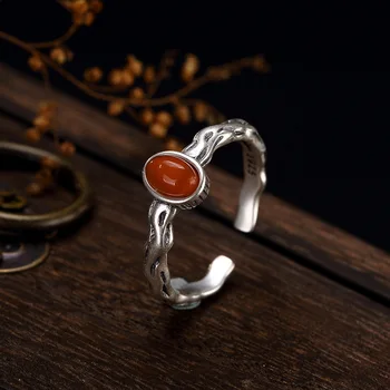 

Hot silver S925 pure silver natural south red retro high grade simple Joker opening lady rings Rings Wholesale