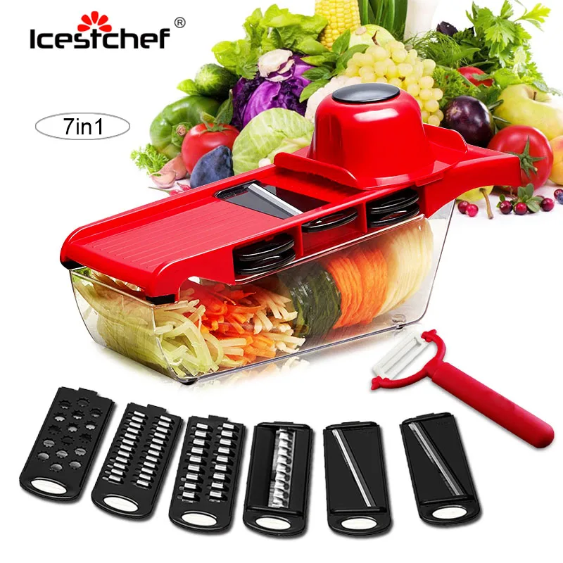 

ICESTCHEF Vegetable Cutter With Steel Blade Mandoline Slicer Potato Peeler Carrot Grater Multifunctional Kitchen Tools