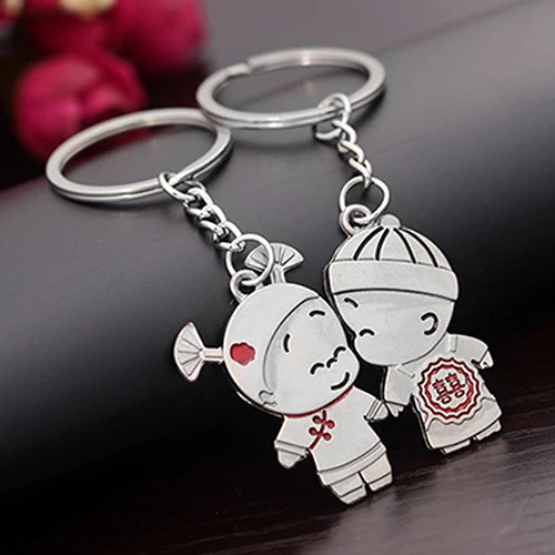

1 Pair Boy and Girl Bride Groom Keychain Couple Lover Keyring Gift Wedding Keyfob Little Silver Figure Keyfob 9U16