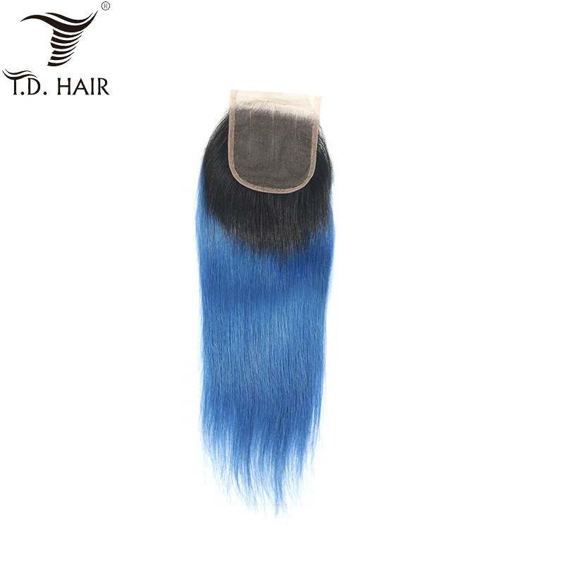 Бразильские 1B/голубые пряди с закрытием Омбре прямые человеческие волосы пучок с закрытием шнурка 4*4 Для Женщин