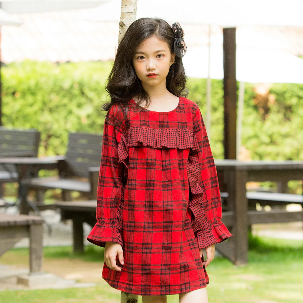 

teenager girls plaid dress spring 2019 big girl long sleeve children dress kids dresses for girls size 34 6 7 8 9 10 11 12 13 14