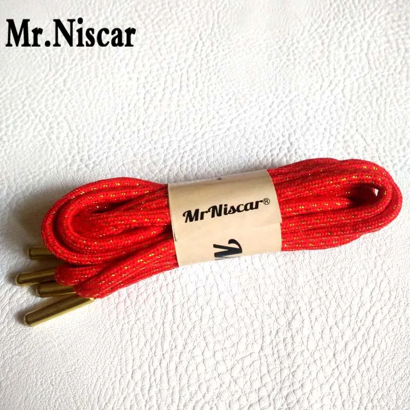

Mr.Niscar 1 Pair 120cm/160cm Metallic Head Gold Thread Shoelaces Round Rope Laces Outdoor Climbing Casual Trainer Red Shoe Laces
