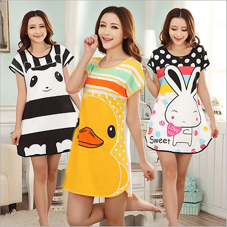 Hot sales Girls Thin Long font b Sleepshirts b font Spring Summer Nightdress Cartoon Animal Sleep