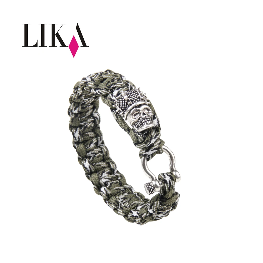 

LIKA U Button Crown And Skull Bracelet Parachute Chain First Aid Survival Field Camping Outdoor Multifunction Men Charm Bracelet