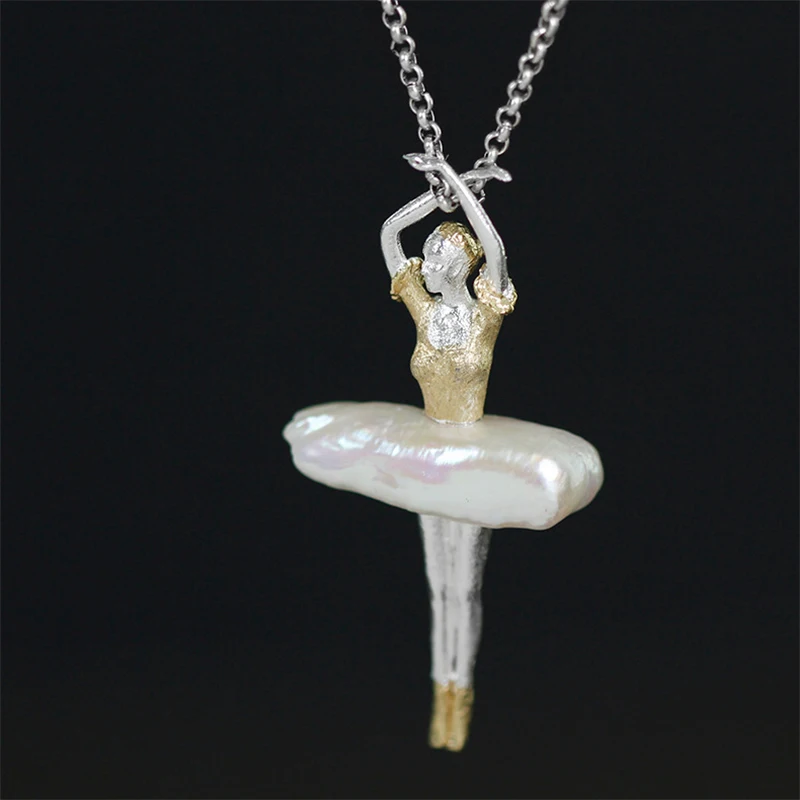 Lotus Fun Real 925 Sterling Silver Natural Pearl Handmade Design Fine Jewelry Elegant Ballet Dancer Pendant without Necklace