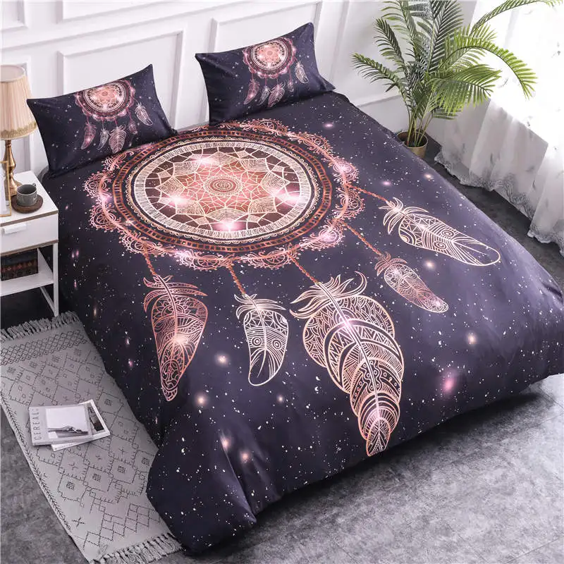 ZEIMON Dream Catcher Printing Bedding Sets Bohemian 3D Duvet Cover With Pillowcase Microfiber Home Decor Feathers Bedclothes - Color: SXJ0476