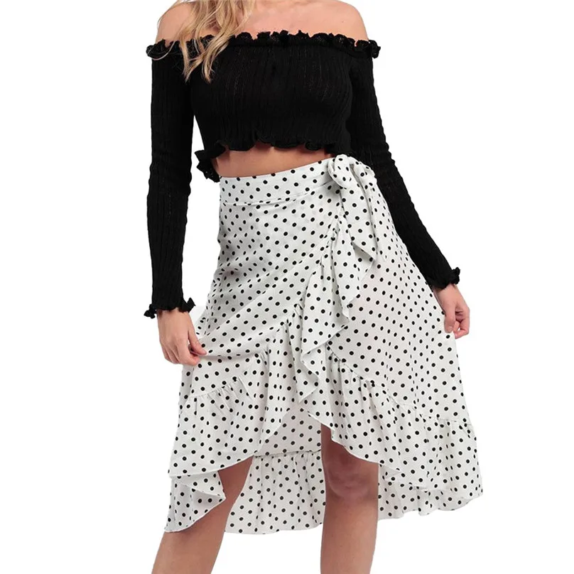 Womens Ladies High Fashion Tie Bow Ruffle Hem Wave Point Frill Wrap Mini Skirts Lightweight Skirts For Women Girls 35AP18 (15)