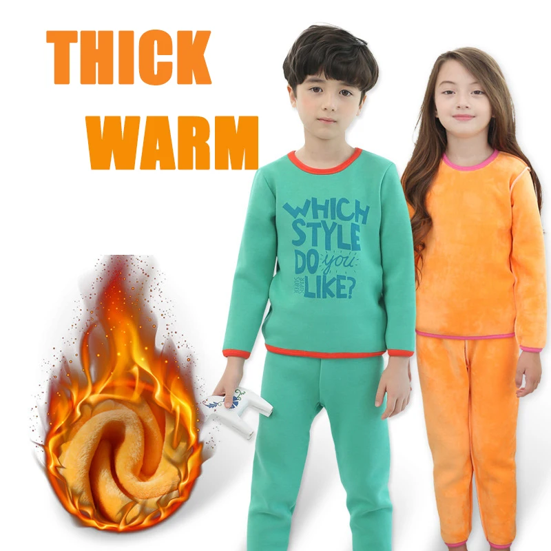 

Zerlos winter thermal underwear set for boy and girls long johns children's warm clothing plus velvet thick warm high quality100