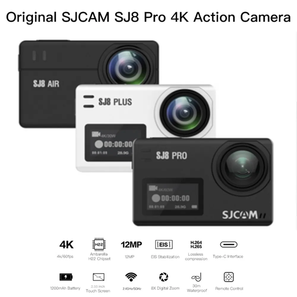 

SJCAM SJ8 Series Air/Plus/Pro Action Camera Native 4K 30fps Dual Touch Screen WiFi Waterproof Sport DV Cam